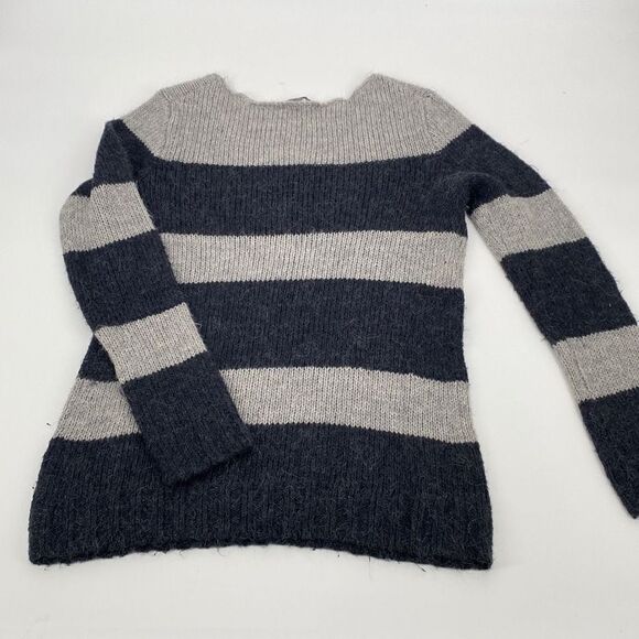 Gap Alpaca Wool Blend Stripe‎ Round Neck Long Sweater Grey Medium - Picture 7 of 8